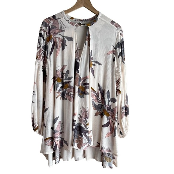 Free People Electric Orchid Print Swing Tunic in Cream, Size XS‎ - Picture 2 of 16